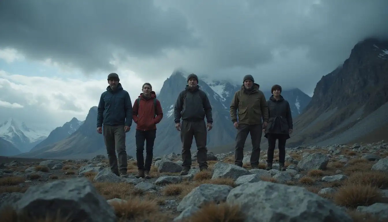 A group of adventurers stands united against a dramatic Patagonian backdrop. A group of adventurers stands united against a dramatic Patagonian backdrop.