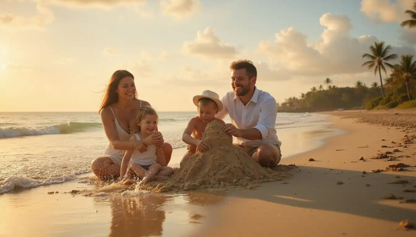 A family enjoys a joyful day at the beach, creating lasting memories. A family enjoys a joyful day at the beach, creating lasting memories.