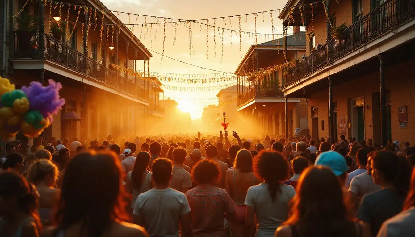 A vibrant Mardi Gras celebration brims with joy and energy.
