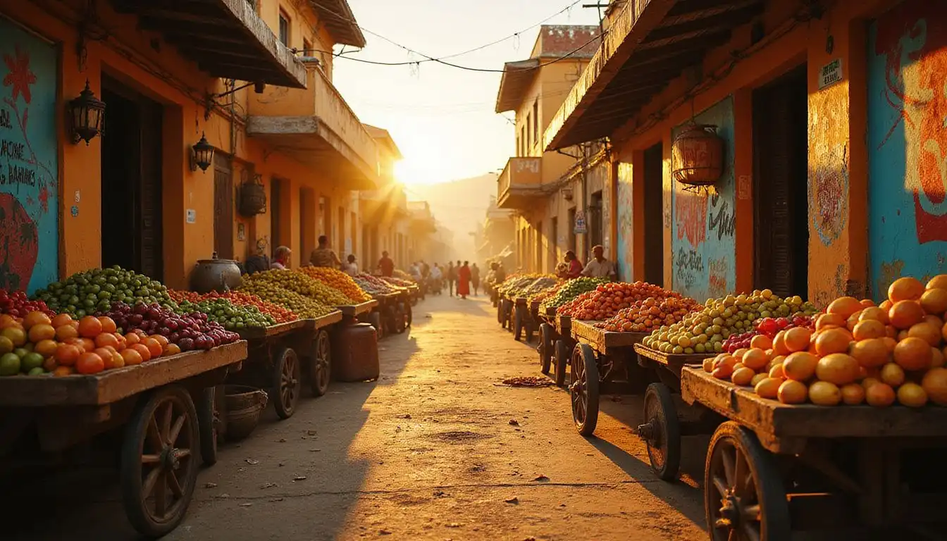 A vibrant traditional market bustling with colorful stalls and lively atmosphere. A vibrant traditional market bustling with colorful stalls and lively atmosphere.
