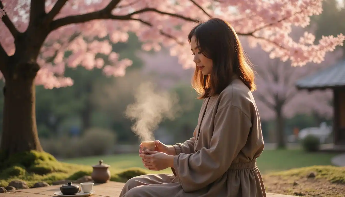 A woman participates in a serene traditional tea ceremony in Kyoto. A woman participates in a serene traditional tea ceremony in Kyoto.