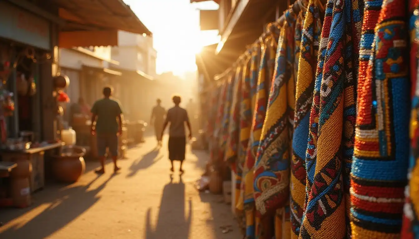A vibrant marketplace showcases intricate Zulu beadwork and cultural pride. A vibrant marketplace showcases intricate Zulu beadwork and cultural pride.