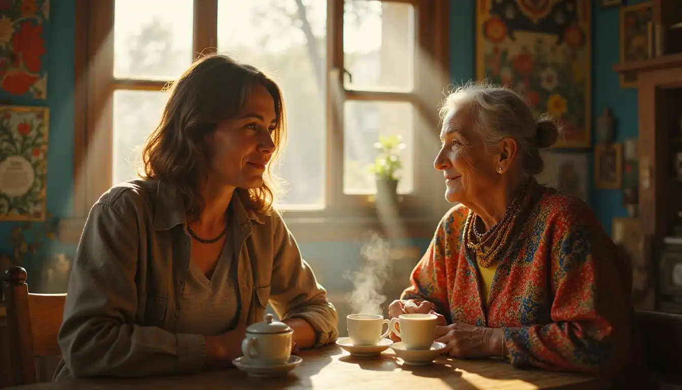 A traveler and a local woman share a warm, intimate moment. A traveler and a local woman share a warm, intimate moment.