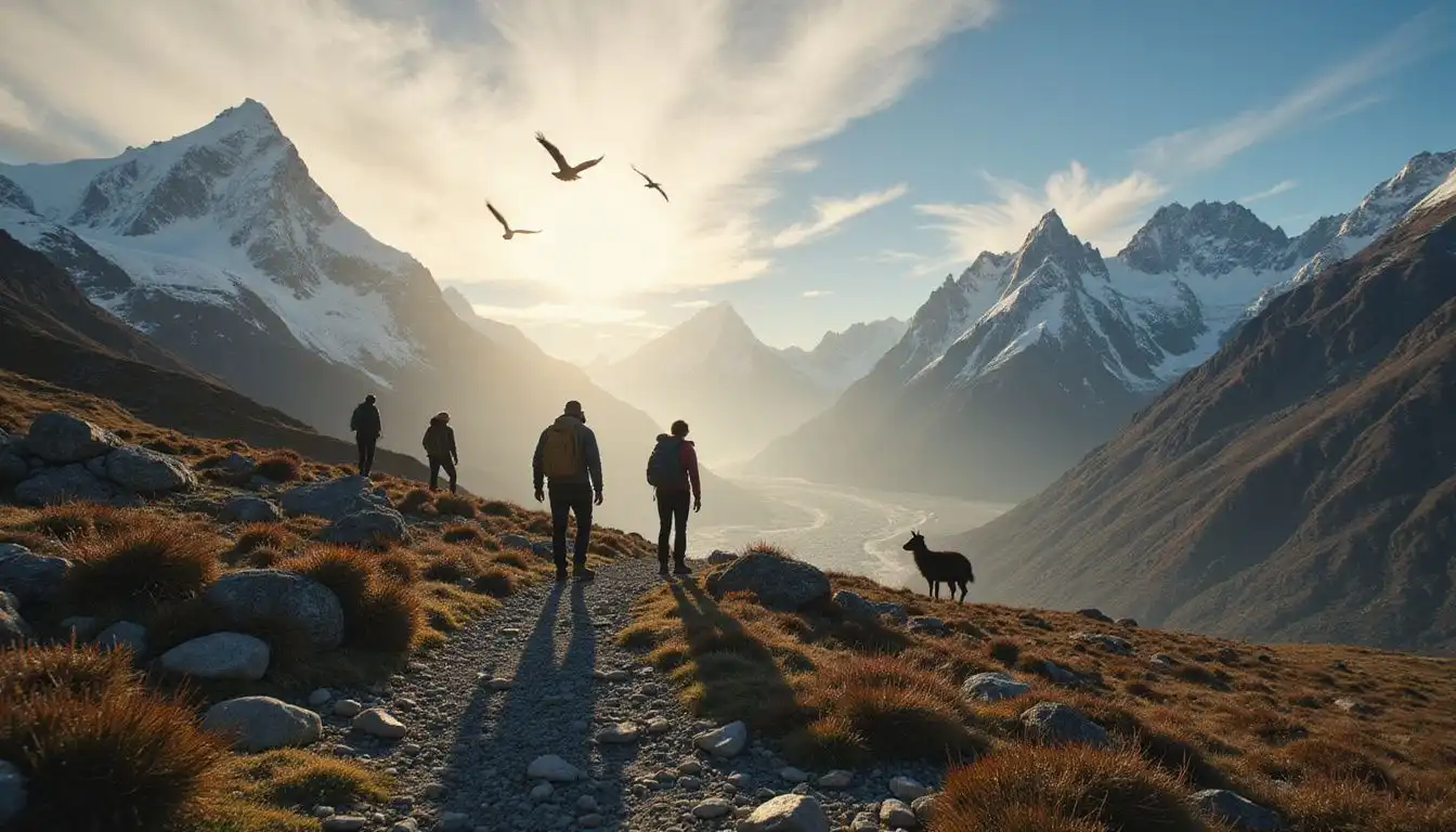 Hikers traverse the majestic, rugged mountains of Patagonia, Chile. Hikers traverse the majestic, rugged mountains of Patagonia, Chile.