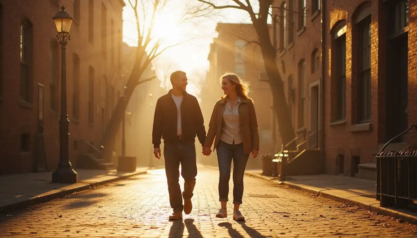A couple enjoys a joyful stroll along Boston's historic Freedom Trail. A couple enjoys a joyful stroll along Boston's historic Freedom Trail.